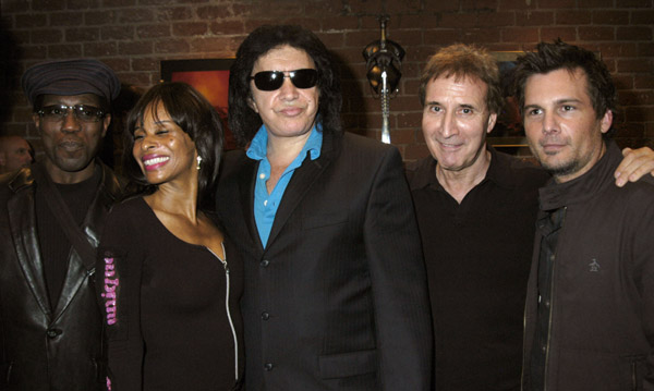 Actor Wesley Snipes, guest, musician Gene Simmons of KISS, producer Barry Levine and director Len Wiseman attend the Grand Opening of Radical Publishing held at the Radical Publishing offices on February 19, 2009 in Los Angeles, California.